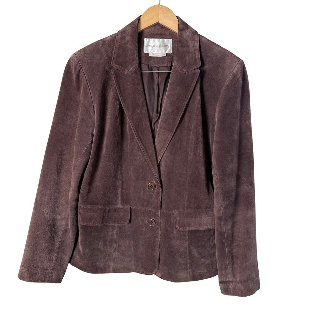 Vintage Margaret Godfrey Brown Suede Leather‎ Blazer Jacket Size 12